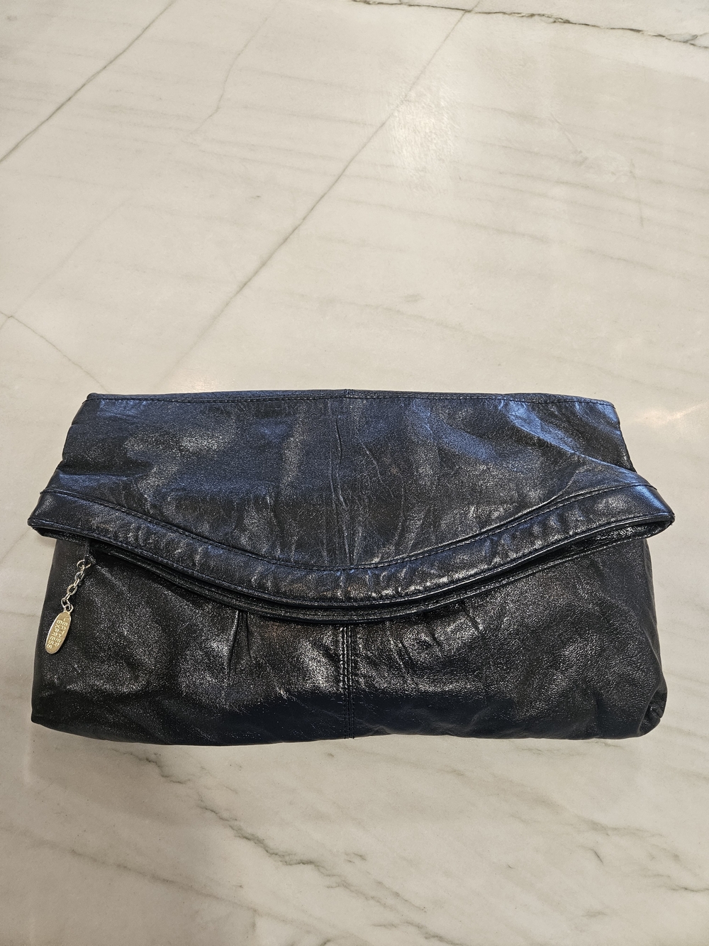 Vintage 1980s Hi-Bags Black Leather Fold-Over Clutch - Made in Korea